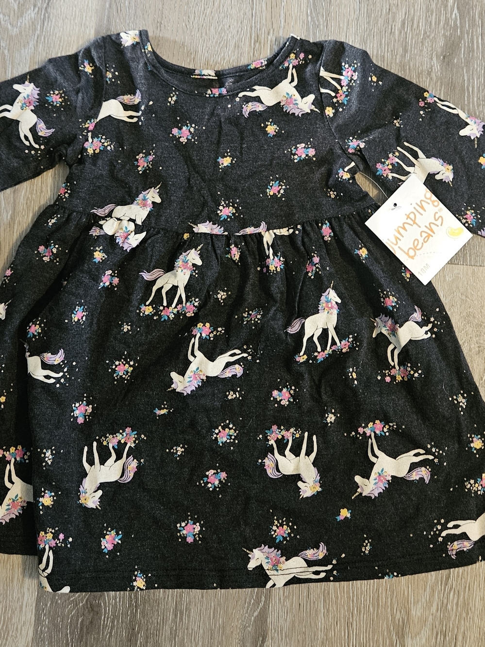 Jumping Beans Dark Gray Unicorn Print Long Sleeve Dress